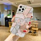 For iPhone 12 mini Marble Pattern Shockproof Protective Case with  Holder(Grey Pink) - 1