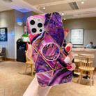 For iPhone 12 Marble Pattern Shockproof Protective Case with Holder(Purple) - 1