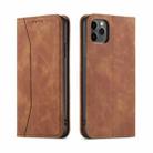 For iPhone 12 mini Skin-feel Calfskin Texture Magnetic Dual-Fold Horizontal Flip Leather Case with Holder & Card Slots & Wallet (Brown) - 2