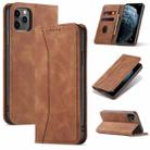 For iPhone 12 Pro Max Skin-feel Calfskin Texture Magnetic Dual-Fold Horizontal Flip Leather Case with Holder & Card Slots & Wallet(Brown) - 1