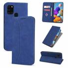 For Samsung Galaxy A21s Skin-feel Calfskin Texture Magnetic Dual-Fold Horizontal Flip Leather Case with Holder & Card Slots & Wallet(Blue) - 1