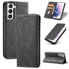 For Samsung Galaxy S21+ 5G Skin-feel Calfskin Texture Magnetic Dual-Fold Horizontal Flip Leather Case with Holder & Card Slots & Wallet(Black) - 1