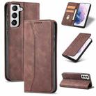 For Samsung Galaxy S21+ 5G Skin-feel Calfskin Texture Magnetic Dual-Fold Horizontal Flip Leather Case with Holder & Card Slots & Wallet(Coffee) - 1