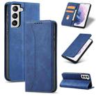 For Samsung Galaxy S21+ 5G Skin-feel Calfskin Texture Magnetic Dual-Fold Horizontal Flip Leather Case with Holder & Card Slots & Wallet(Blue) - 1
