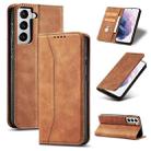 For Samsung Galaxy S21+ 5G Skin-feel Calfskin Texture Magnetic Dual-Fold Horizontal Flip Leather Case with Holder & Card Slots & Wallet(Brown) - 1