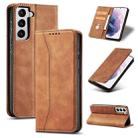For Samsung Galaxy S21 5G Skin-feel Calfskin Texture Magnetic Dual-Fold Horizontal Flip Leather Case with Holder & Card Slots & Wallet(Brown) - 1