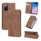 For Samsung Galaxy S20 FE Skin-feel Calfskin Texture Magnetic Dual-Fold Horizontal Flip Leather Case with Holder & Card Slots & Wallet(Brown) - 1