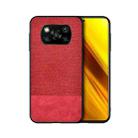For Xiaomi Poco X3 NFC Shockproof Splicing PU + Cloth Protective Case(Stitching Red) - 1