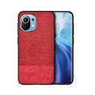For Xiaomi Mi 11 Shockproof Splicing PU + Cloth Protective Case(Stitching Red) - 1