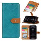 For iPhone 12 / 12 Pro European Floral Embossed Copper Buckle Horizontal Flip PU Leather Case with Holder & Card Slots & Wallet & Photo Frame(Blue) - 1