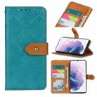 For Samsung Galaxy S21+ 5G European Floral Embossed Copper Buckle Horizontal Flip PU Leather Case with Holder & Card Slots & Wallet & Photo Frame(Blue) - 1