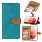 For Samsung Galaxy S21 5G European Floral Embossed Copper Buckle Horizontal Flip PU Leather Case with Holder & Card Slots & Wallet & Photo Frame(Blue) - 1