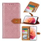 For Samsung Galaxy S21 5G European Floral Embossed Copper Buckle Horizontal Flip PU Leather Case with Holder & Card Slots & Wallet & Photo Frame(Pink) - 1