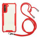 For Samsung Galaxy S21 5G Acrylic + Color TPU Shockproof Case with Neck Lanyard(Red) - 1