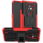 For Motorola Moto E7 Tire Texture Shockproof TPU+PC Protective Case with Holder(Red) - 1