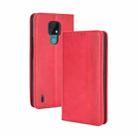 For Motorola Moto E7 Magnetic Buckle Retro Crazy Horse Texture Horizontal Flip Leather Case with Holder & Card Slots & Photo Frame(Red) - 1