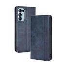 For OPPO Reno5 5G Magnetic Buckle Retro Crazy Horse Texture Horizontal Flip Leather Case with Holder & Card Slots & Photo Frame(Blue) - 1