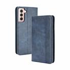 For Samsung Galaxy S21+ 5G Magnetic Buckle Retro Crazy Horse Texture Horizontal Flip Leather Case with Holder & Card Slots & Photo Frame(Blue) - 1