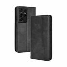 For Samsung Galaxy S21 Ultra 5G Magnetic Buckle Retro Crazy Horse Texture Horizontal Flip Leather Case with Holder & Card Slots & Photo Frame(Black) - 1
