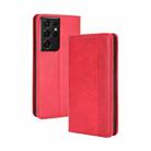 For Samsung Galaxy S21 Ultra 5G Magnetic Buckle Retro Crazy Horse Texture Horizontal Flip Leather Case with Holder & Card Slots & Photo Frame(Red) - 1