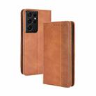 For Samsung Galaxy S21 Ultra 5G Magnetic Buckle Retro Crazy Horse Texture Horizontal Flip Leather Case with Holder & Card Slots & Photo Frame(Brown) - 1