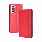 For Samsung Galaxy S21 5G Magnetic Buckle Retro Crazy Horse Texture Horizontal Flip Leather Case with Holder & Card Slots & Photo Frame(Red) - 1