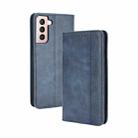 For Samsung Galaxy S21 5G Magnetic Buckle Retro Crazy Horse Texture Horizontal Flip Leather Case with Holder & Card Slots & Photo Frame(Blue) - 1