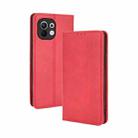 For Xiaomi Mi 11 Magnetic Buckle Retro Crazy Horse Texture Horizontal Flip Leather Case with Holder & Card Slots & Photo Frame(Red) - 1