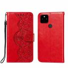 For Google Pixel 4A 5G Flower Vine Embossing Pattern Horizontal Flip Leather Case with Card Slot & Holder & Wallet & Lanyard(Red) - 1