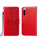 For Sony Xperia 5 Flower Vine Embossing Pattern Horizontal Flip Leather Case with Card Slot & Holder & Wallet & Lanyard(Red) - 1