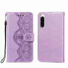 For Sony Xperia 5 Flower Vine Embossing Pattern Horizontal Flip Leather Case with Card Slot & Holder & Wallet & Lanyard(Purple) - 1