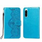 For Sony Xperia 5 Flower Vine Embossing Pattern Horizontal Flip Leather Case with Card Slot & Holder & Wallet & Lanyard(Blue) - 1