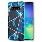 For Samsung Galaxy S10+ Electroplating Stitching Marbled IMD Stripe Straight Edge Rubik Cube Phone Protective Case(Blue) - 1