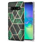 For Samsung Galaxy S10+ Electroplating Stitching Marbled IMD Stripe Straight Edge Rubik Cube Phone Protective Case(Emerald Green) - 1