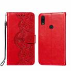 For Xiaomi Redmi 7 Flower Vine Embossing Pattern Horizontal Flip Leather Case with Card Slot & Holder & Wallet & Lanyard(Red) - 1