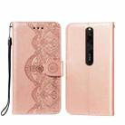 For Xiaomi Redmi 8 Flower Vine Embossing Pattern Horizontal Flip Leather Case with Card Slot & Holder & Wallet & Lanyard(Rose Gold) - 1