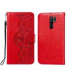 For Xiaomi Redmi 9 Flower Vine Embossing Pattern Horizontal Flip Leather Case with Card Slot & Holder & Wallet & Lanyard(Red) - 1