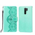 For Xiaomi Redmi 9 Flower Vine Embossing Pattern Horizontal Flip Leather Case with Card Slot & Holder & Wallet & Lanyard(Green) - 1