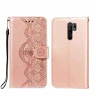 For Xiaomi Redmi 9 Flower Vine Embossing Pattern Horizontal Flip Leather Case with Card Slot & Holder & Wallet & Lanyard(Rose Gold) - 1