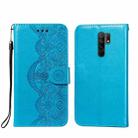 For Xiaomi Redmi 9 Flower Vine Embossing Pattern Horizontal Flip Leather Case with Card Slot & Holder & Wallet & Lanyard(Blue) - 1