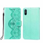 For Xiaomi Redmi 9A Flower Vine Embossing Pattern Horizontal Flip Leather Case with Card Slot & Holder & Wallet & Lanyard(Green) - 1