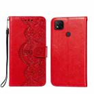 For Xiaomi Redmi 9C Flower Vine Embossing Pattern Horizontal Flip Leather Case with Card Slot & Holder & Wallet & Lanyard(Red) - 1