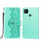 For Xiaomi Redmi 9C Flower Vine Embossing Pattern Horizontal Flip Leather Case with Card Slot & Holder & Wallet & Lanyard(Green) - 1
