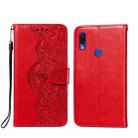 For Xiaomi Redmi Note 7 Flower Vine Embossing Pattern Horizontal Flip Leather Case with Card Slot & Holder & Wallet & Lanyard(Red) - 1