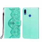 For Xiaomi Redmi Note 7 Flower Vine Embossing Pattern Horizontal Flip Leather Case with Card Slot & Holder & Wallet & Lanyard(Green) - 1