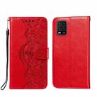 For Xiaomi Mi 10 Lite Flower Vine Embossing Pattern Horizontal Flip Leather Case with Card Slot & Holder & Wallet & Lanyard(Red) - 1