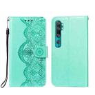 For Xiaomi Mi CC9 Pro / Mi Note 10 Flower Vine Embossing Pattern Horizontal Flip Leather Case with Card Slot & Holder & Wallet & Lanyard(Green) - 1
