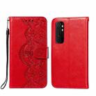 For Xiaomi Mi Note 10 Lite Flower Vine Embossing Pattern Horizontal Flip Leather Case with Card Slot & Holder & Wallet & Lanyard(Red) - 1