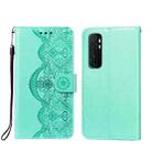 For Xiaomi Mi Note 10 Lite Flower Vine Embossing Pattern Horizontal Flip Leather Case with Card Slot & Holder & Wallet & Lanyard(Green) - 1