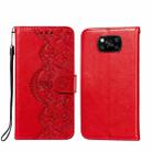 For Xiaomi Poco X3 NFC Flower Vine Embossing Pattern Horizontal Flip Leather Case with Card Slot & Holder & Wallet & Lanyard(Red) - 1